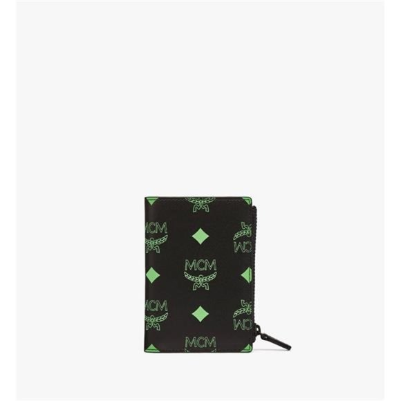 MCM Leather Wallet Green Splash Logo Leather 100% Authenticity Unisex - Picture 6 of 10